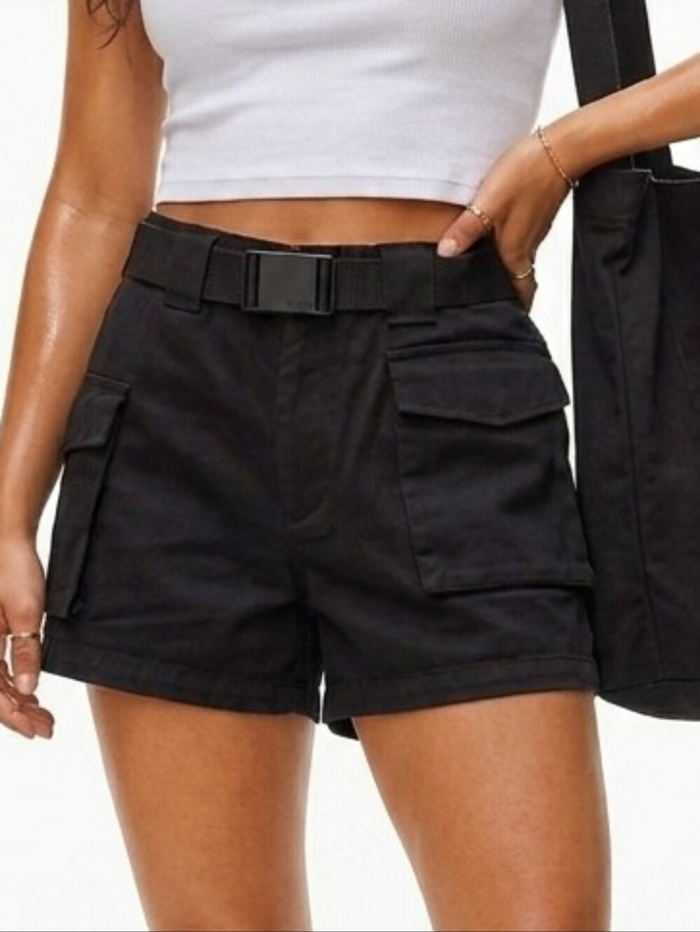 TNA Black Cargo Shorts with Web Belt